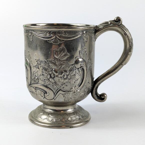 Corbell & Co Silverplated Repousse Cup Mug Signed English Maker Mark Castle - Picture 3 of 14